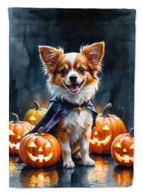 Papillon Puppy Halloween House Flag Large Porch Sleeve Pole Decorative Outside Yard Banner Artwork Wall Hanging, Polyester, House Size, Multicolor