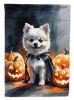 White Pomeranian Puppy Halloween House Flag Large Porch Sleeve Pole Decorative Outside Yard Banner Artwork Wall Hanging, Polyester, House Size