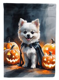 White Pomeranian Puppy Halloween House Flag Large Porch Sleeve Pole Decorative Outside Yard Banner Artwork Wall Hanging, Polyester, House Size