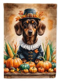 Chocolate Dachshund Thanksgiving House Flag Large Porch Sleeve Pole Decorative Outside Yard Banner Artwork Wall Hanging, Polyester, House Size