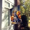 Pit Bull Terrier Puppy Halloween House Flag Large Porch Sleeve Pole Decorative Outside Yard Banner Artwork Wall Hanging, Polyester, House Size