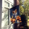 Papillon Puppy Halloween House Flag Large Porch Sleeve Pole Decorative Outside Yard Banner Artwork Wall Hanging, Polyester, House Size, Multicolor