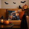 Chocolate Newfoundland Puppy Halloween Throw Pillow Machine Washable, Indoor Outdoor Decorative Pillow for Couch, Bed or Patio, 18Hx18W