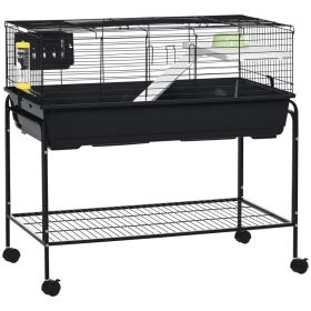 Two-Story Small Animal Cage Removable from Stand, Guinea Pig Cage with Shelf & Wheels, Pet Habitat for Hedgehog, Chinchilla, Ferret, 39" x 20.5" (Option: Grey-1055x675x280 mm)