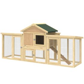 Wooden Chicken Coop ith Nesting Box, Double Runs, Removable Tray, Ramp, for Garden Backyard (Option: Natural Wood-960x730x290 mm)