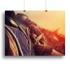 Saddle with stirrups on a back of a horse Canvas Print or Poster